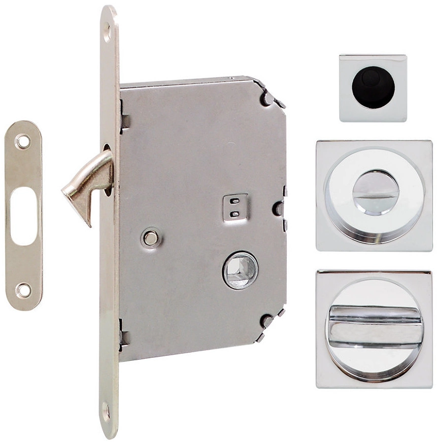 Замки для раздвижных систем и дверей - Механизм с ручкой на раздвижную дверь Fimet 3667R, хром (комплект wc) (50265)