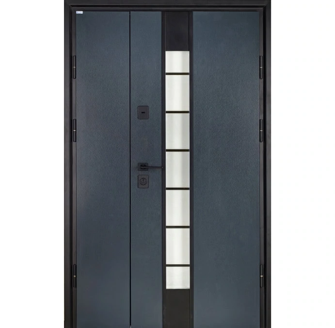 Со стеклом - Дверь входная Монолит ПВХ Антрацит/ПВХ бетон Лампре 13