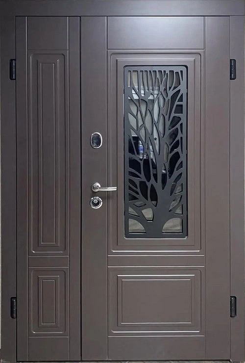 С ковкой - Дверь входная Портала модель S-3 (Дерево) серия ЛЮКС NEW RAL со стеклопакетом